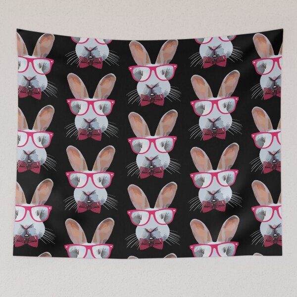 Item preview, Rabbit bunny glasses and red papillon Watercolor designed and sold by Collagedream.