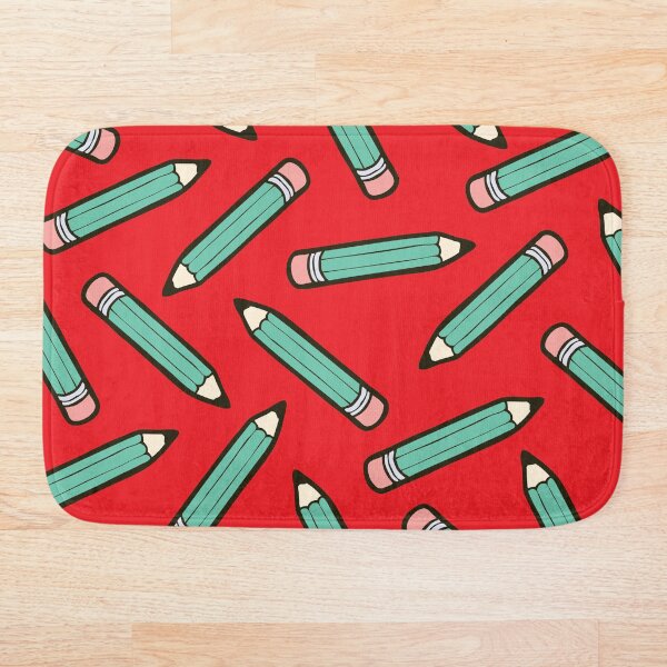 Pencil Power Red Pattern Bath Mat
