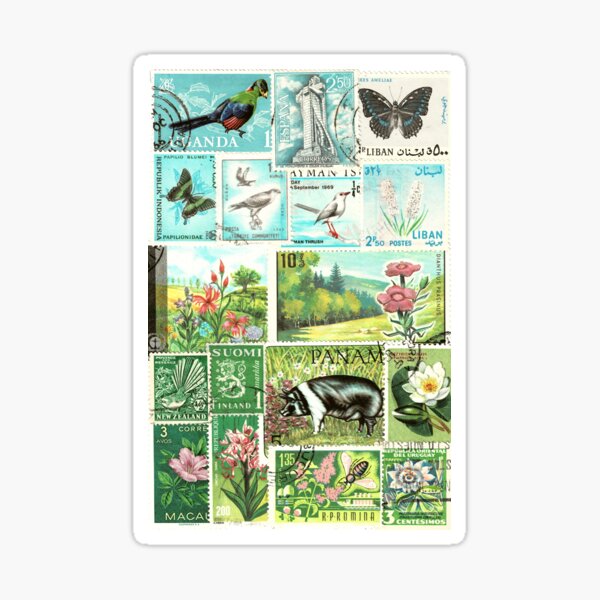 Like a Pig in Clover... Postage Stamp Collage Sticker