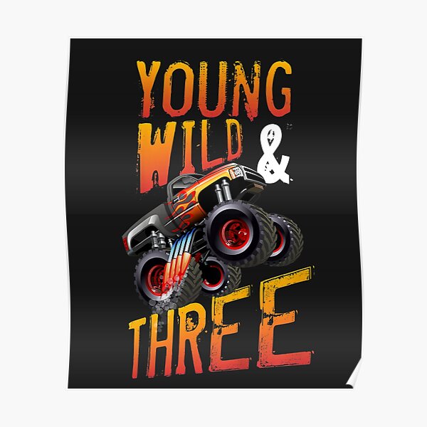 Kids 3rd Birthday Boy Monster Truck Rule JAM Three Years Poster