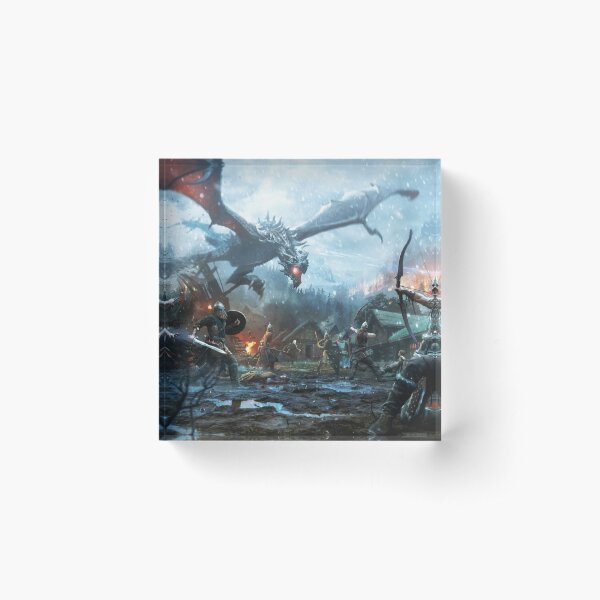 Skyrim- Dragon Battle Acrylic Block