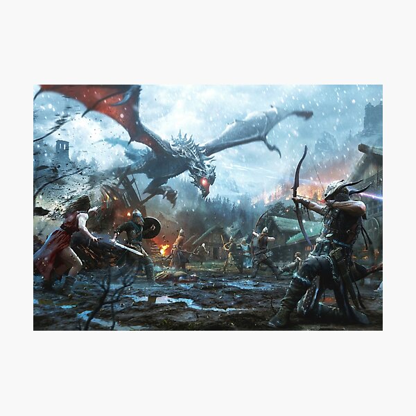 Skyrim- Dragon Battle Photographic Print