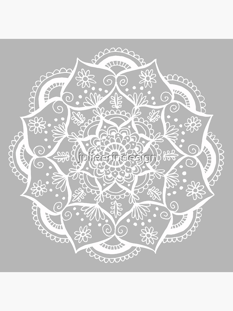 Boho White Lace Mandala in Gray Blue Yoga Mat