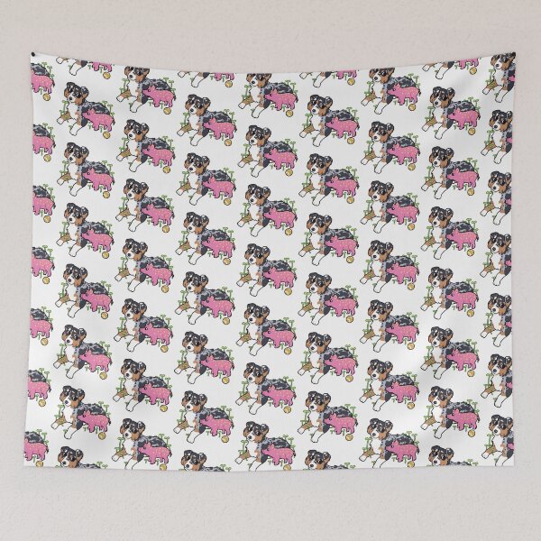 Item preview, Australian Shepherd blue Merle with pig designed and sold by Ivy Fox Illustration.