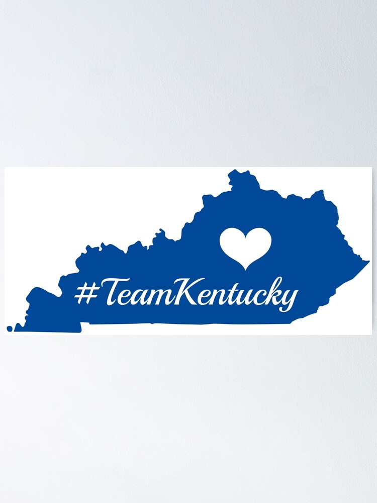 Teamkentucky Kentucky State Silhouette With Heart Blue Script