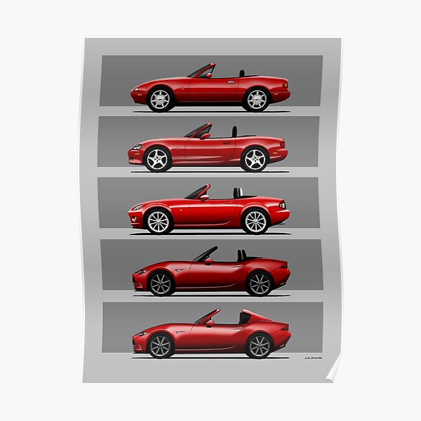The five silhouettes of the classic roadster convertible sports car Poster