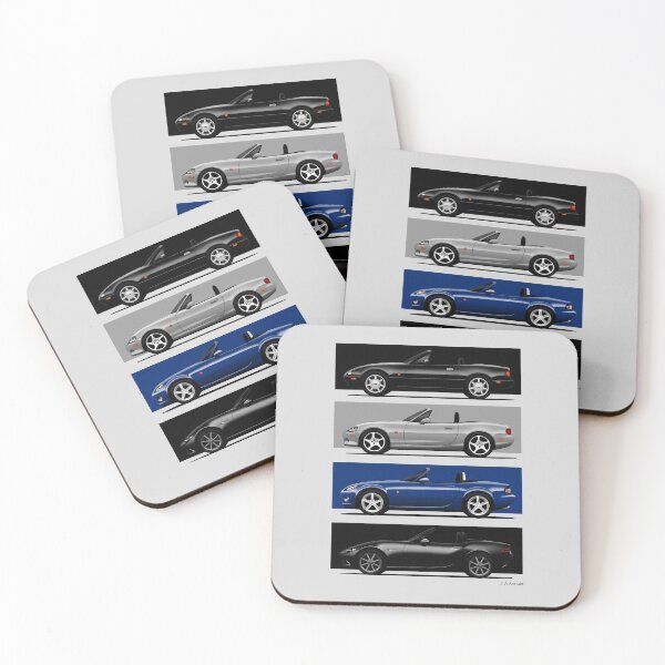 Item preview, Custom drawing of the four generations of the classic roadster convertible sports car designed and sold by designjaag.