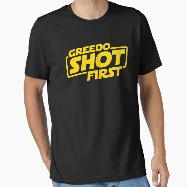 Vista previa del artículo con la obra «Greedo Shot First, Han Shot First, Geek Shirt, Han Shot first Fan Gift, regalo de Cultura Popular», diseñado y vendido por BKLS.