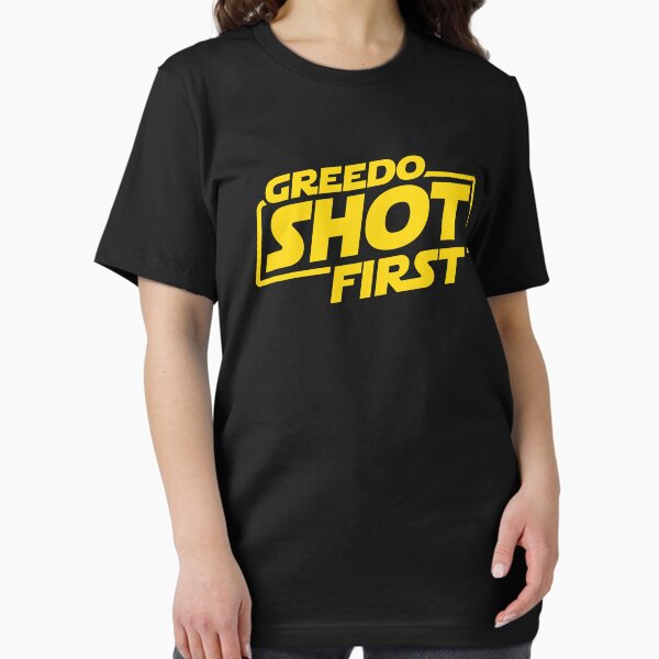 Vista previa del artículo con la obra «Greedo Shot First, Han Shot First, Geek Shirt, Han Shot first Fan Gift, regalo de Cultura Popular», diseñado y vendido por BKLS.