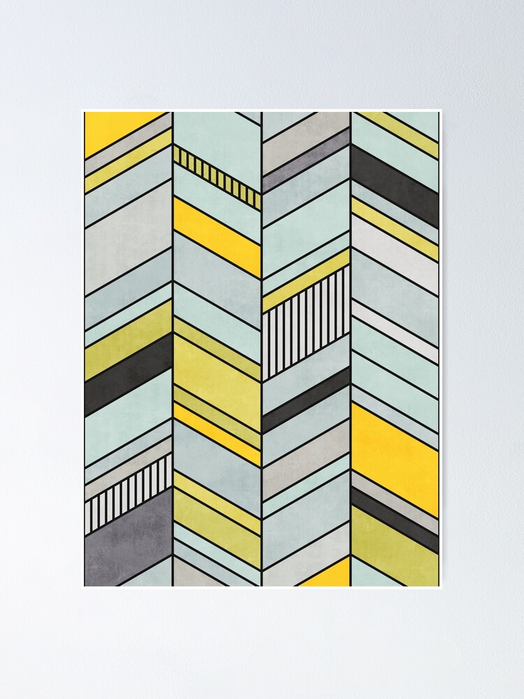 Buntes Konkretes Chevron Muster Gelb Blau Grau Poster Von Zoltanratko Redbubble