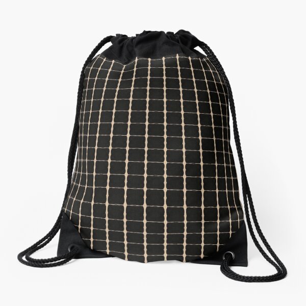 black grid Drawstring Bag