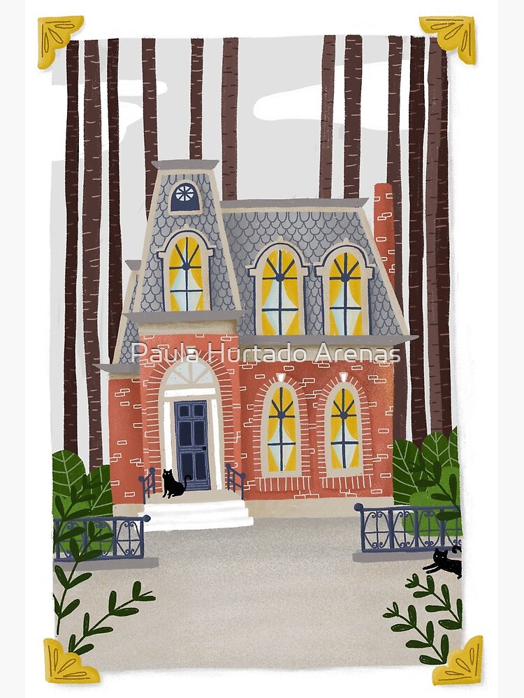 Imagen 2 de 2, Lámina rígida con la obra Pequeña casa antigua con gatos negros, diseñada y vendida por paulahurtado.