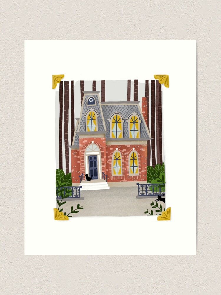 Imagen 1 de 3, Lámina artística con la obra Pequeña casa antigua con gatos negros, diseñada y vendida por paulahurtado.