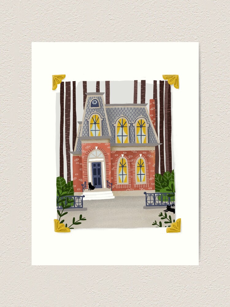 Imagen 1 de 3, Lámina artística con la obra Pequeña casa antigua con gatos negros, diseñada y vendida por paulahurtado.