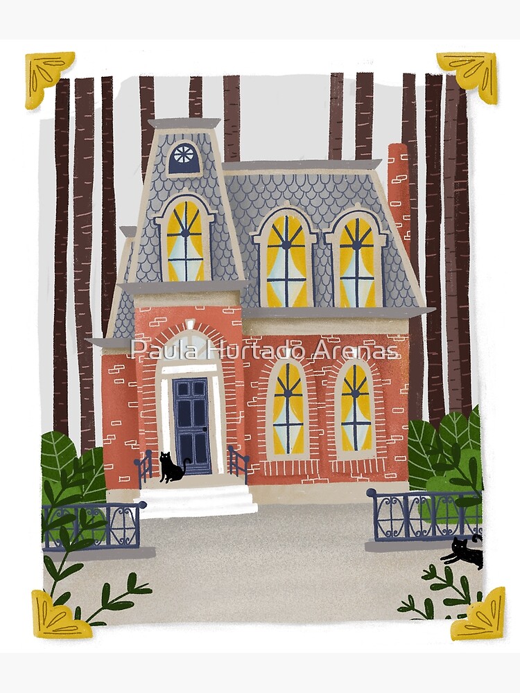 Imagen 3 de 3, Lámina artística con la obra Pequeña casa antigua con gatos negros, diseñada y vendida por paulahurtado.