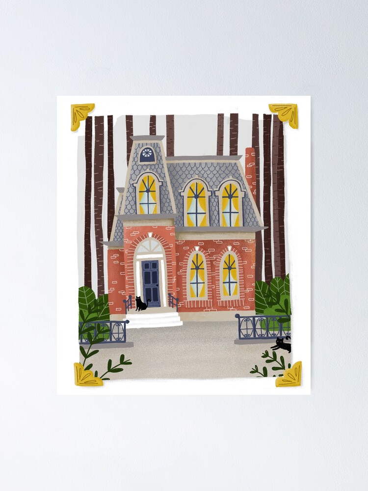Imagen 1 de 3, Póster con la obra Pequeña casa antigua con gatos negros, diseñada y vendida por paulahurtado.