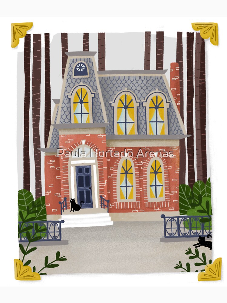 Imagen 4 de 4, Camiseta premium con la obra Pequeña casa antigua con gatos negros, diseñada y vendida por paulahurtado.