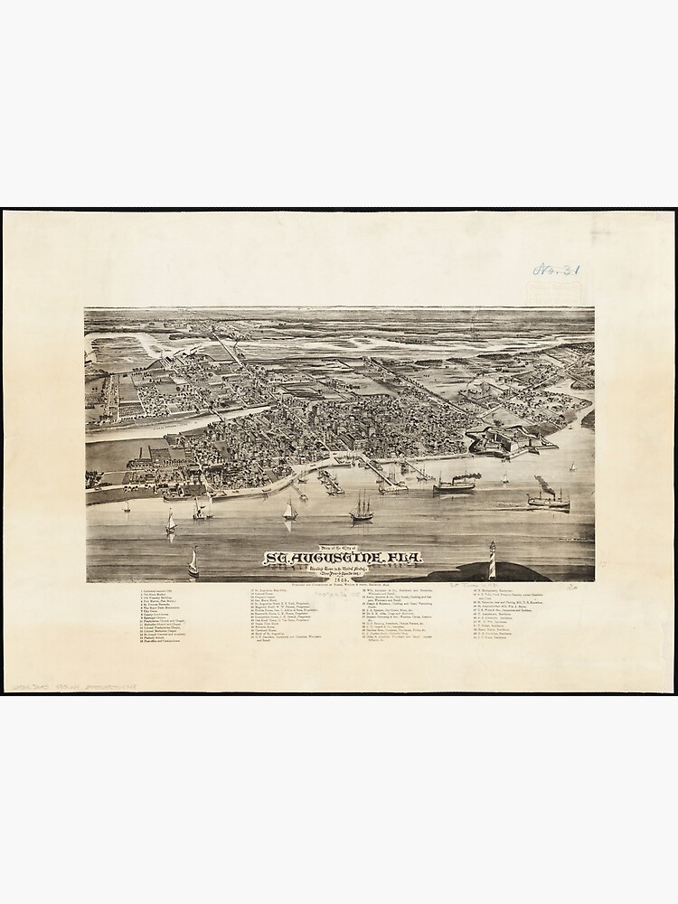 Discover Vintage Pictorial Map of St. Augustine FL (1885) Premium Matte Vertical Poster