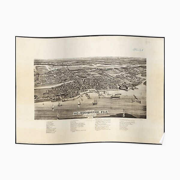 Vintage Pictorial Map of St. Augustine FL (1885) Poster