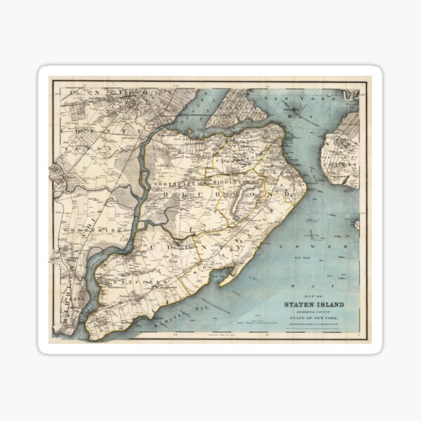 Aperçu de l'œuvre Carte ancienne de Staten Island, New York (1896) créée et vendue par BravuraMedia.