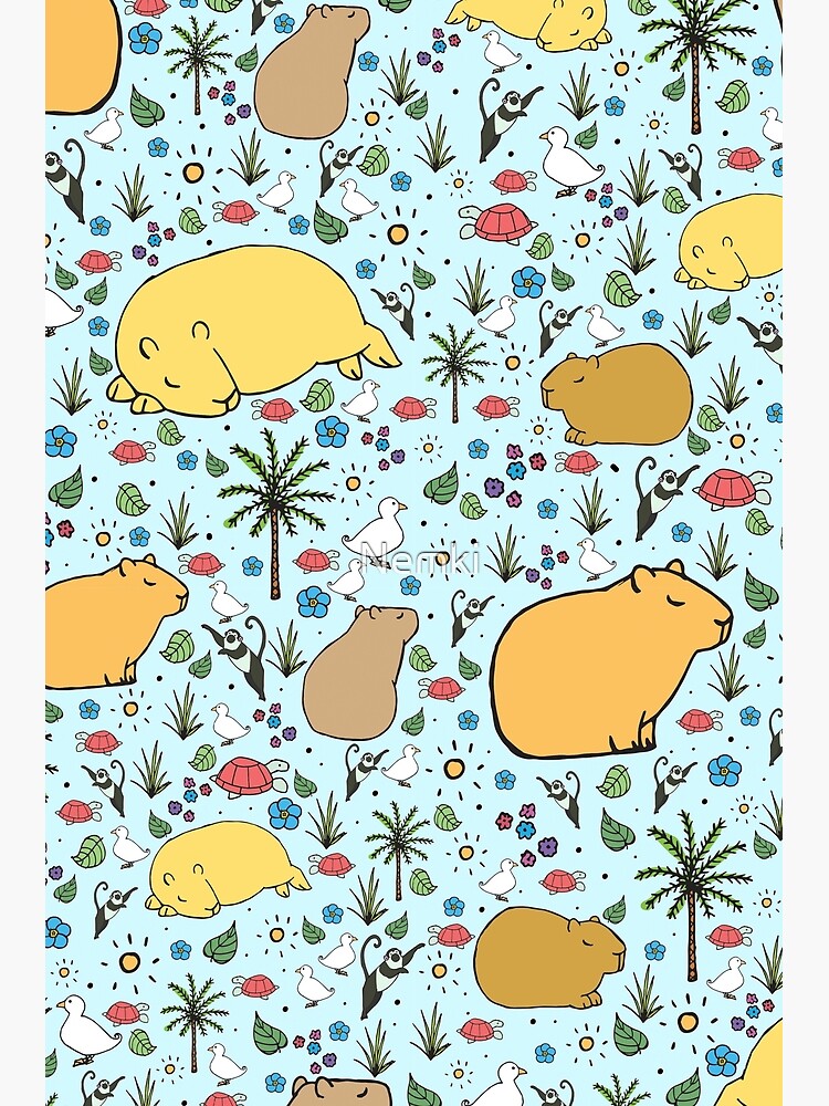 Cute capybara art, illustration seamless pattern Photographic