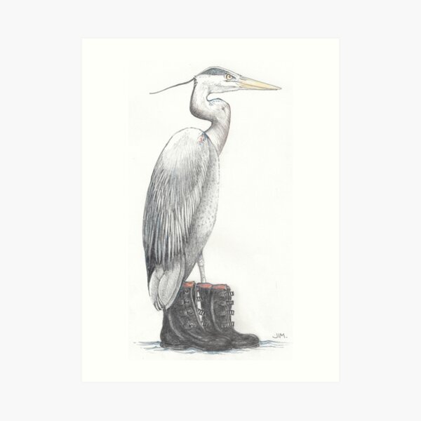 Great blue heron in galoshes Art Print