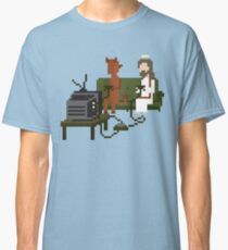 Jesus And Devil Playing Video Games Pixel Art Classic T-Shirt