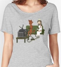 Jesus And Devil Playing Video Games Pixel Art Women's Relaxed Fit T-Shirt