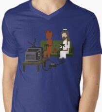 Jesus And Devil Playing Video Games Pixel Art Men's V-Neck T-Shirt