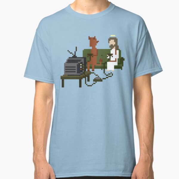 Jesus And Devil Playing Video Games Pixel Art Classic T-Shirt