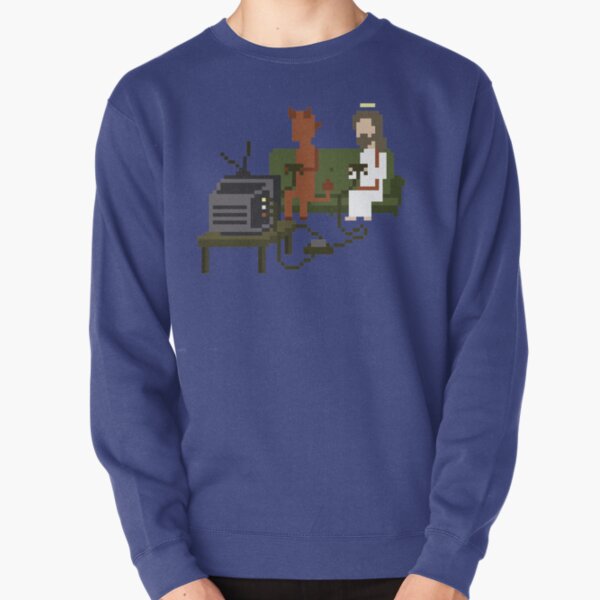 Jesus And Devil Playing Video Games Pixel Art Sudadera sin capucha