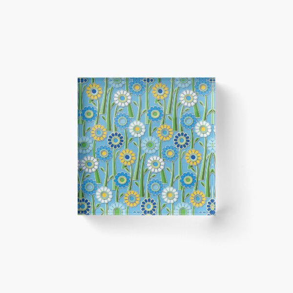 Item preview, Paper Cut Gerber Daisies // Version 9 // Wedgewood Blue, Ivory, Yellow, Aqua, Navy, Turquoise designed and sold by Elsy's Art.