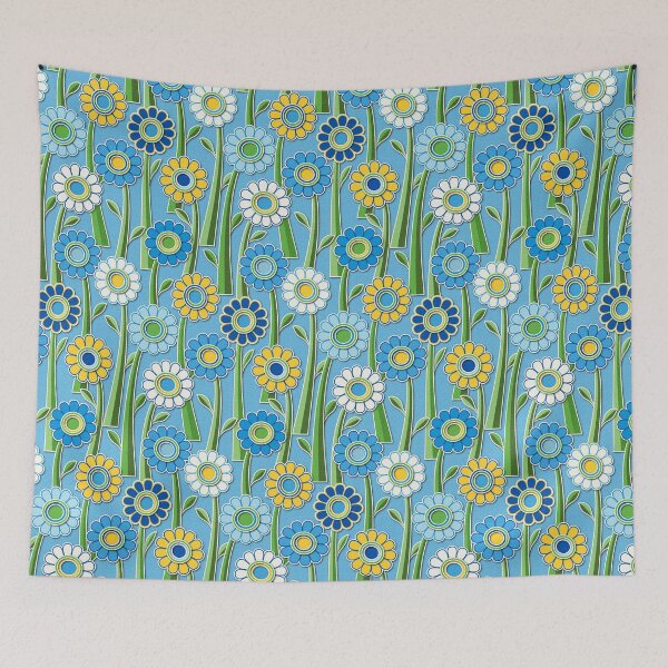 Item preview, Paper Cut Gerber Daisies // Version 9 // Wedgewood Blue, Ivory, Yellow, Aqua, Navy, Turquoise designed and sold by Elsy's Art.