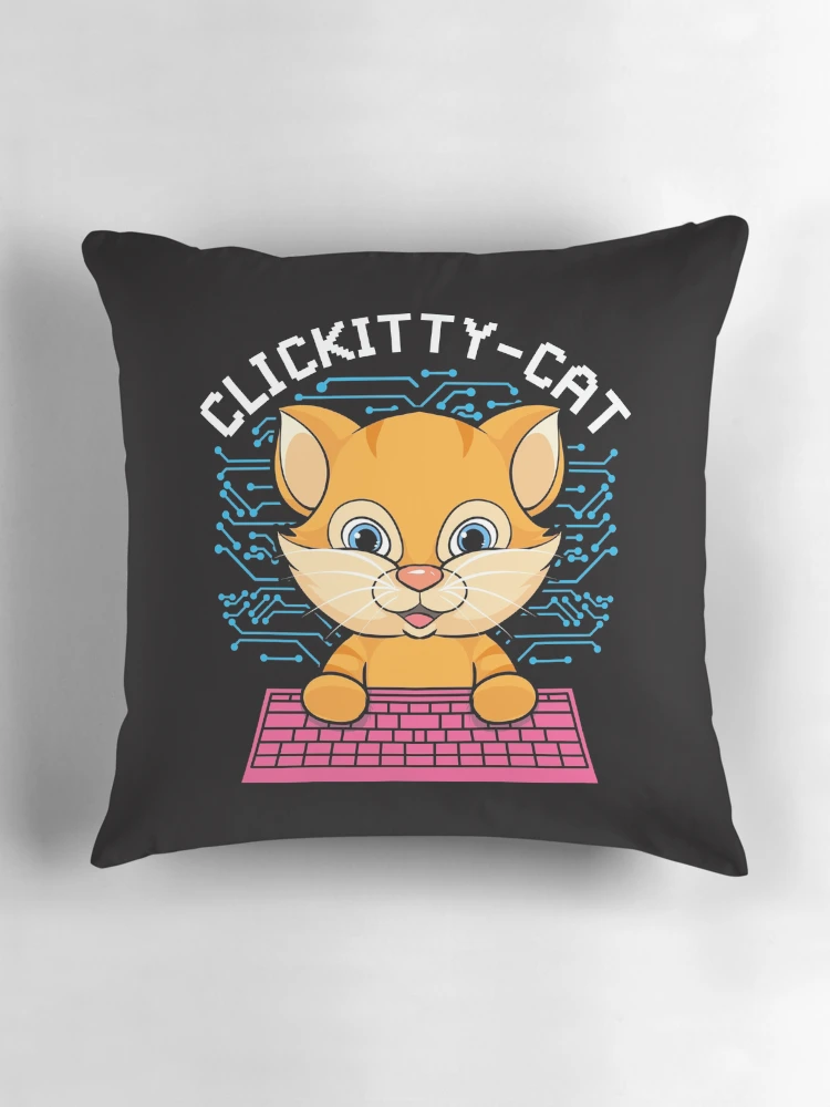 Thumbnail 3 of 4, Pillow, Clickitty Cat Coder Code Computer Programmer designed and sold by frittata.