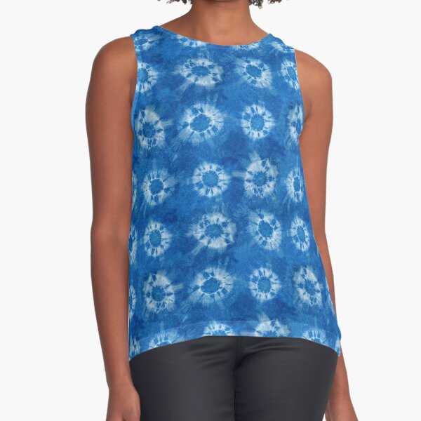 Flower Blue and white tie dye pattern Sleeveless Top