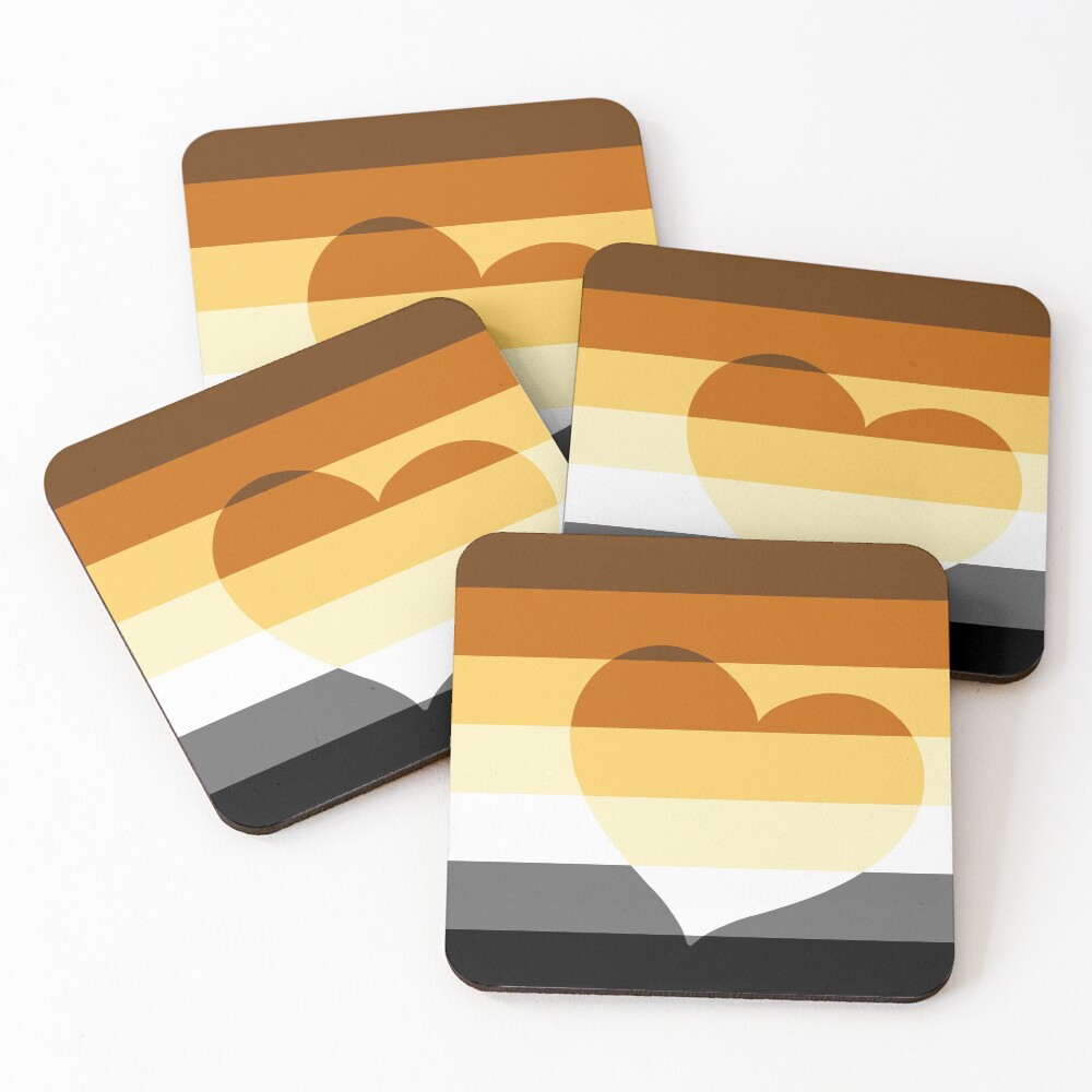 LGBTQ Flag with Hearts v2 - Bear Coasters (Set of 4)