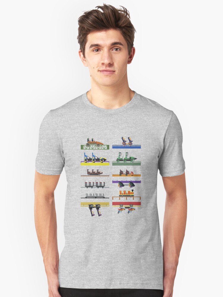 Alternate view of Six Flags Great Adventure Coaster Cars Design (With Jersey Devil) Slim Fit T-Shirt