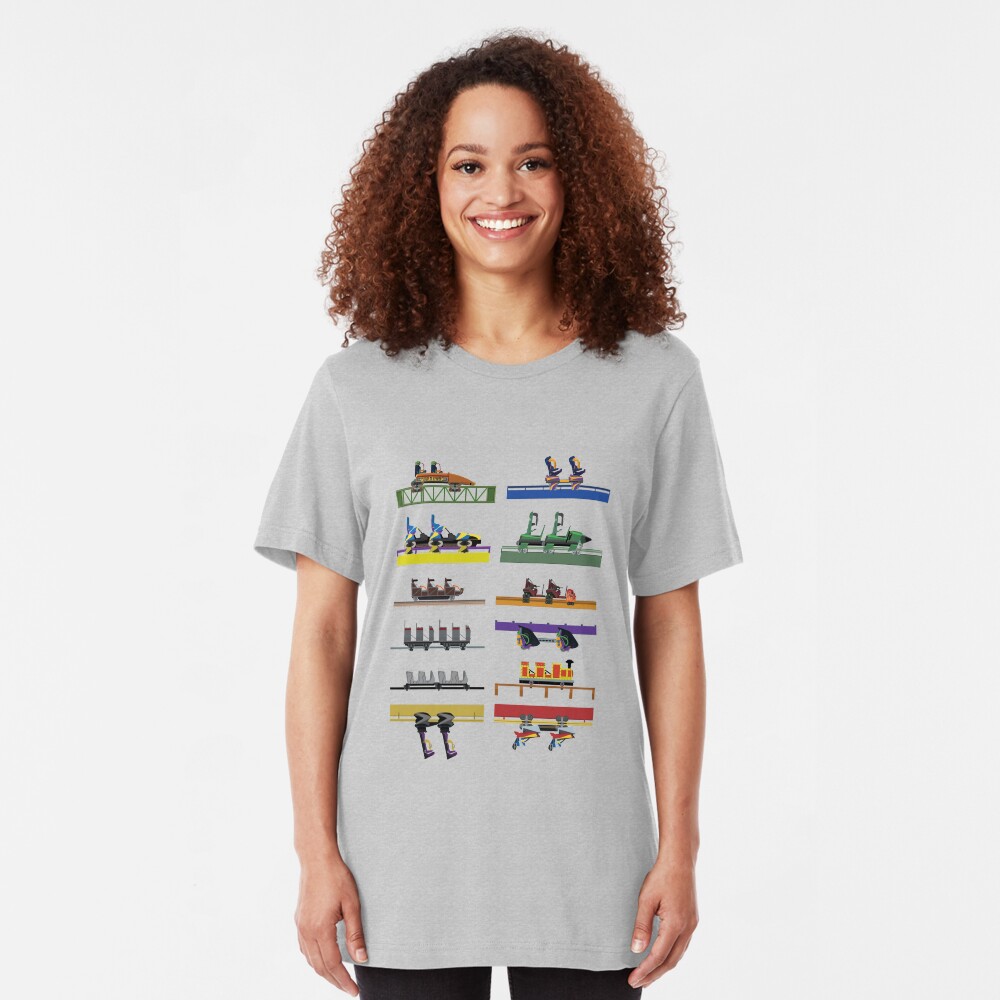 Six Flags Great Adventure Coaster Cars Design (With Jersey Devil) Slim Fit T-Shirt