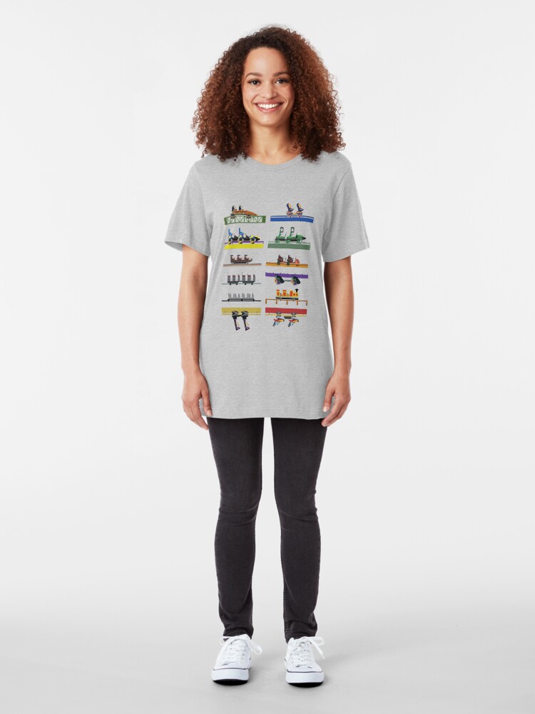 Alternate view of Six Flags Great Adventure Coaster Cars Design (With Jersey Devil) Slim Fit T-Shirt