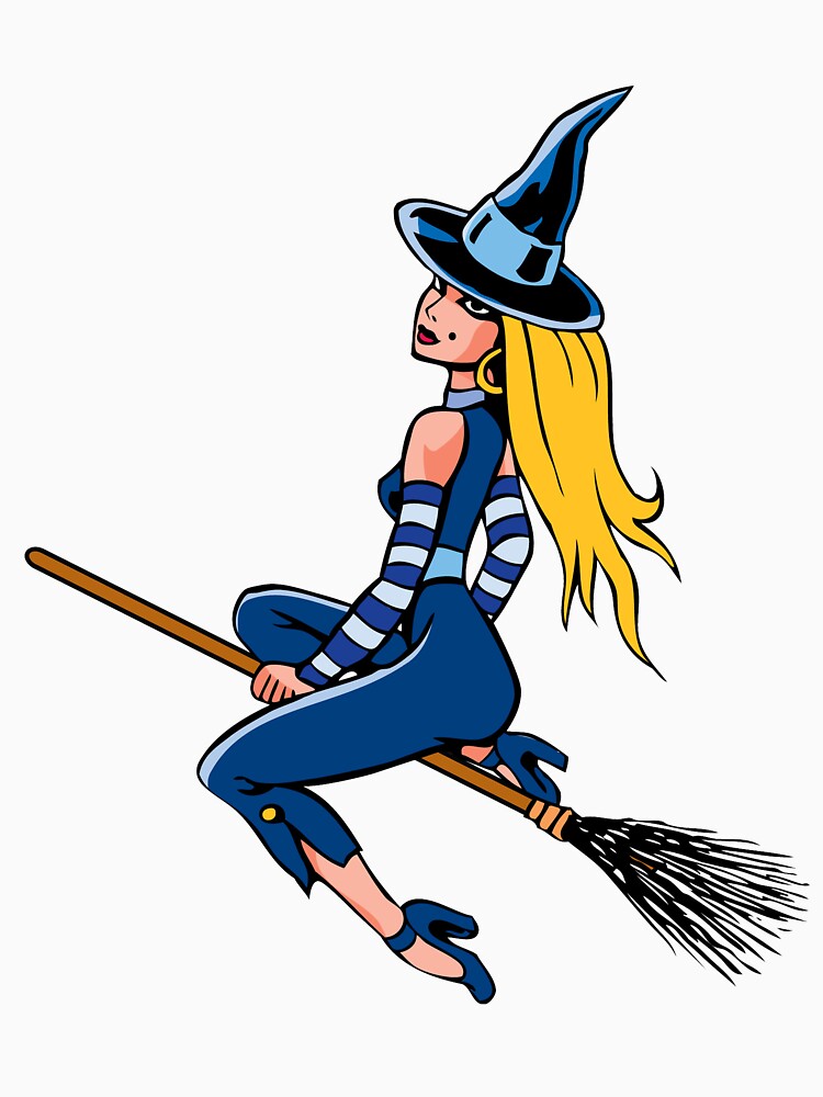 witch riding broom stick position