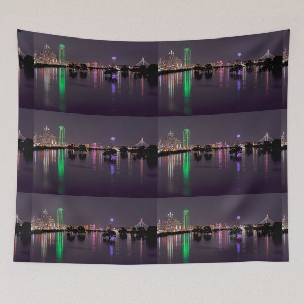 Item preview, Dallas Skyline at night beyond flooded Trinity River designed and sold by Stretch Clendennen.