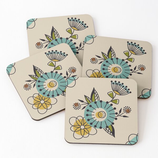 Mid Century Modern Flowers Coasters (Set of 4)