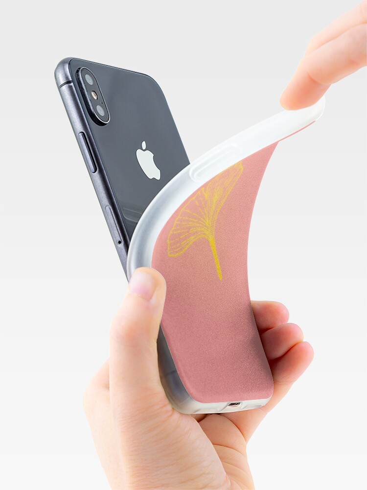 Alternate view of Gold ginkgo leaf design/pink iPhone Case