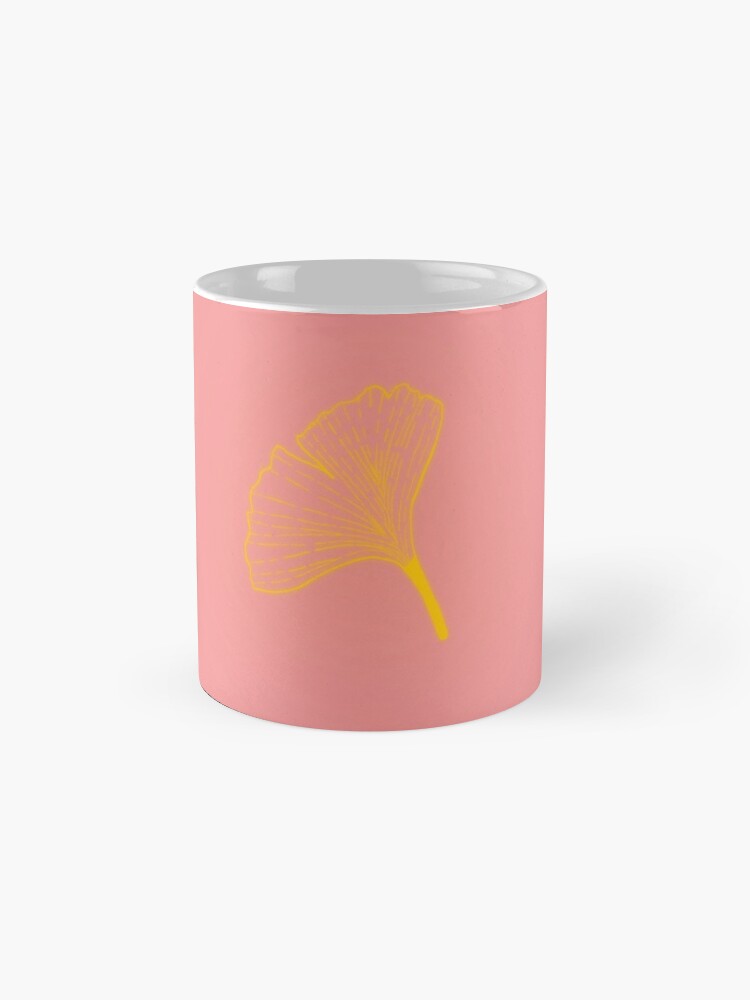 Alternate view of Gold ginkgo leaf design/pink Mug