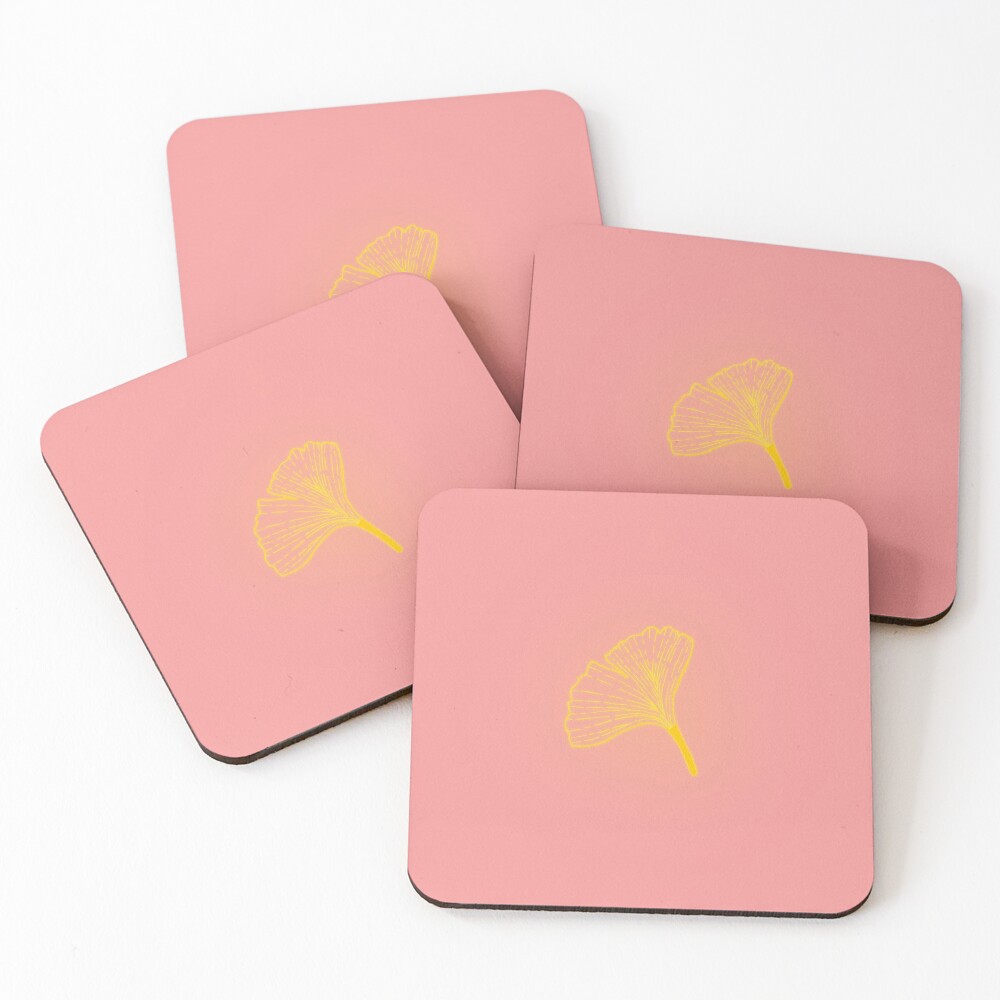 Gold ginkgo leaf design/pink Coasters (Set of 4)
