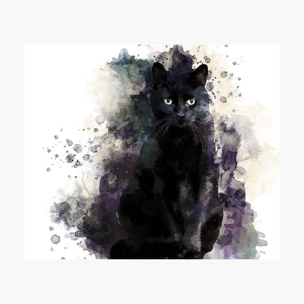 black cat watercolor