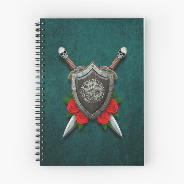 Item preview, Shield with Chinese Dragon, Roses and Crossed Swords on Blue designed and sold by JeffBartels.