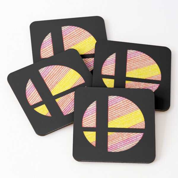 Super Smash Bros. Smash Ball Line Art Mask Button Shirts Decor Coasters (Set of 4)
