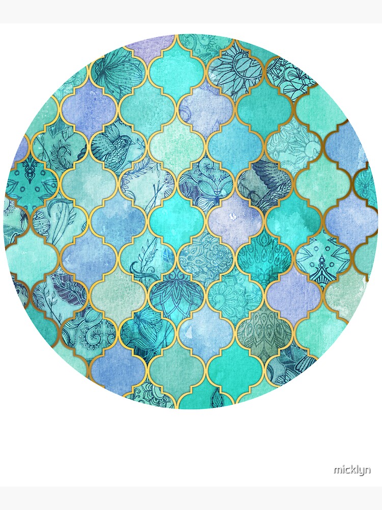 Cool Jade & Icy Mint Decorative Moroccan Tile Pattern
