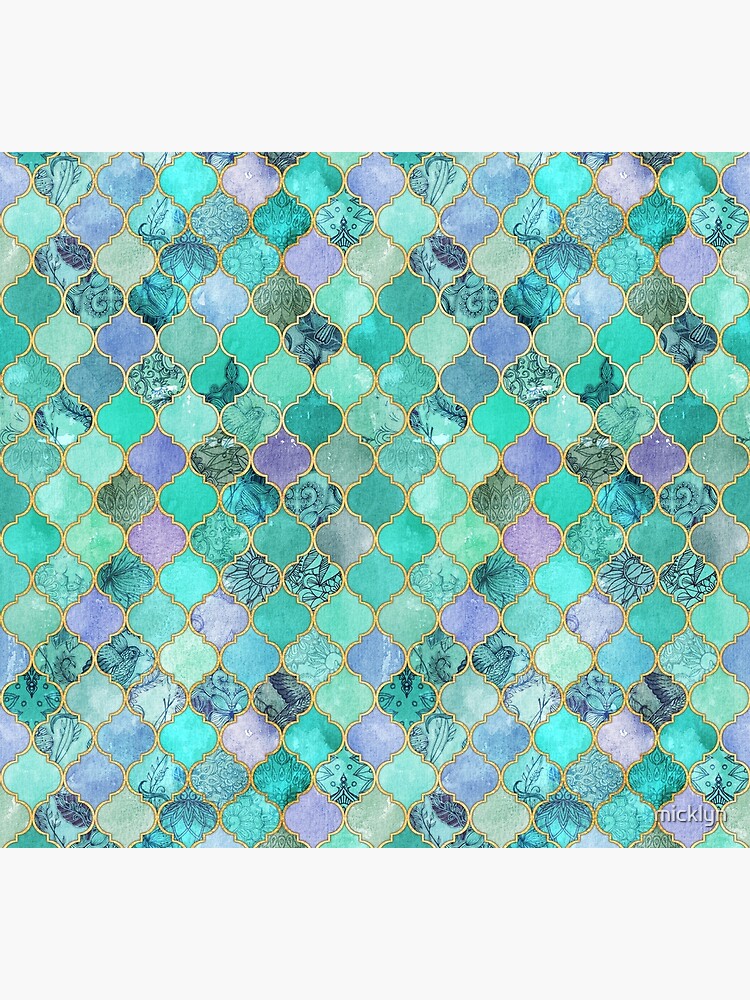 Cool Jade & Icy Mint Decorative Moroccan Tile Pattern